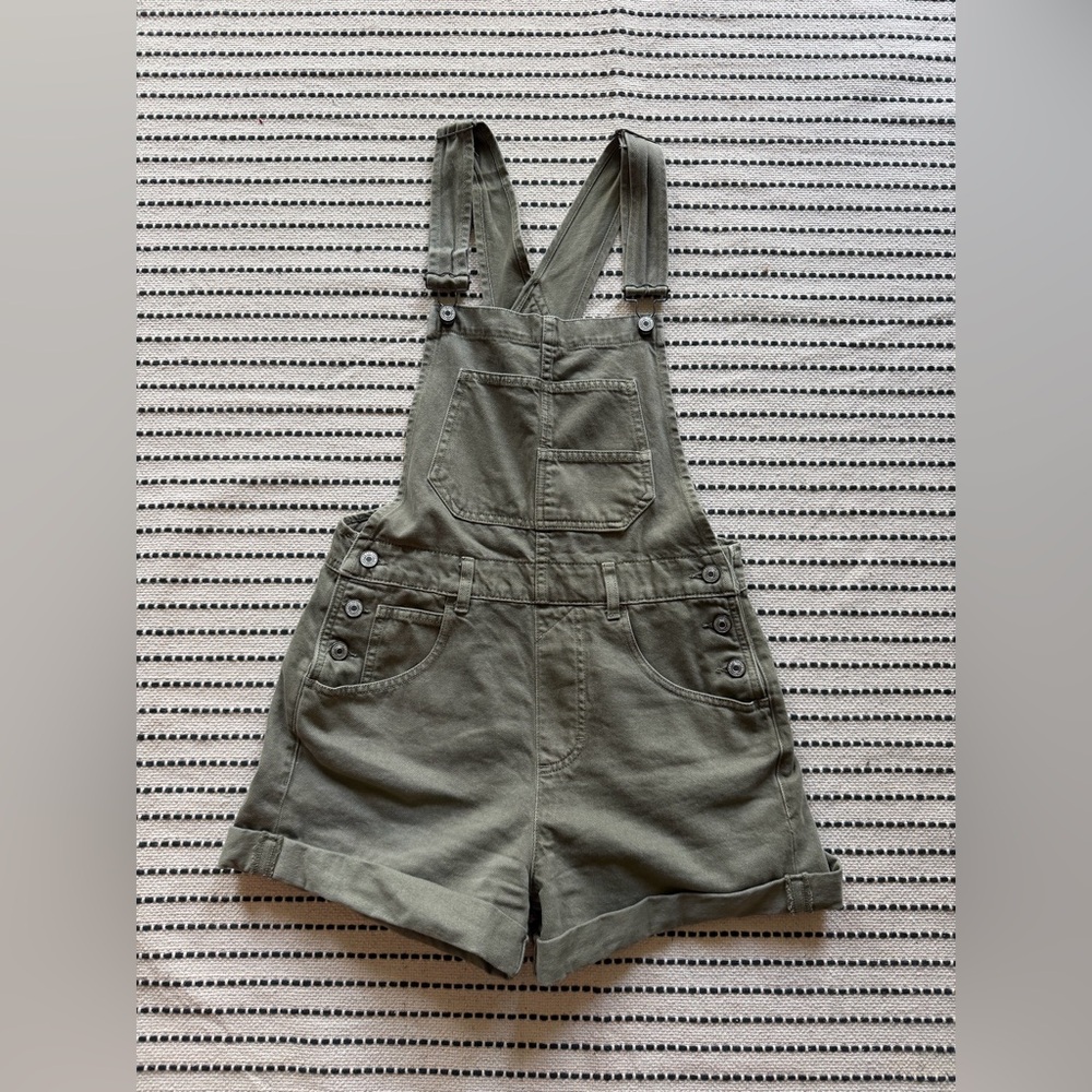 NWOT Free People Ziggy Shortalls Denim Army Green XS